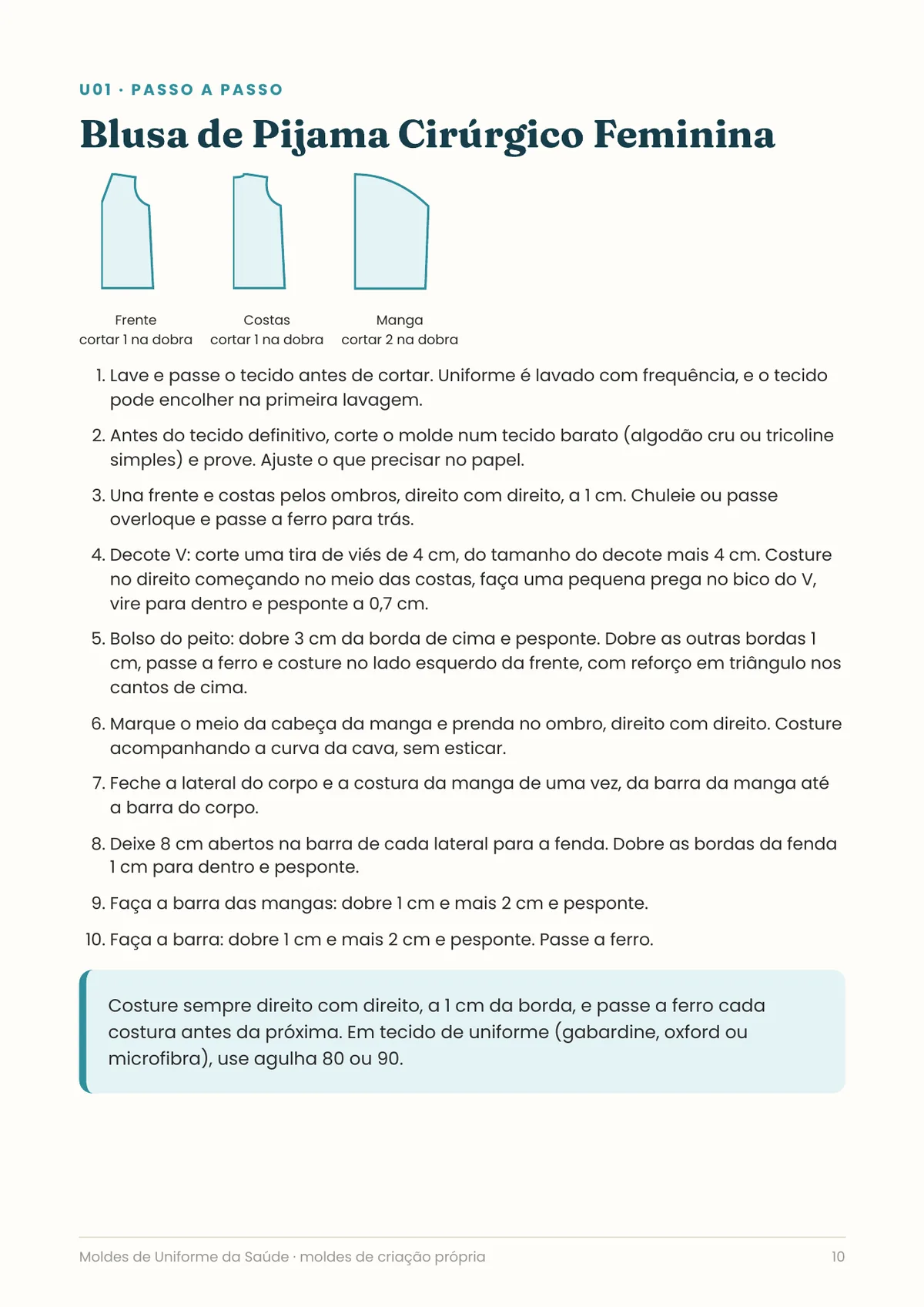 Página real do PDF Moldes de Uniforme da Saúde: passo a passo